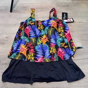 NWT Maxine of Hollywood Jungle Glow Plus Faux Swimdress 22W Tropical Floral